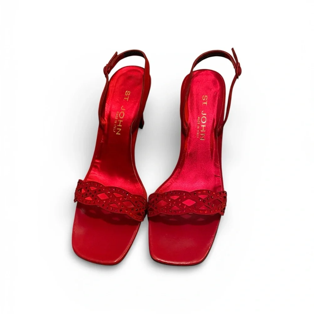 St.John Crystal embellished Red slingback heels